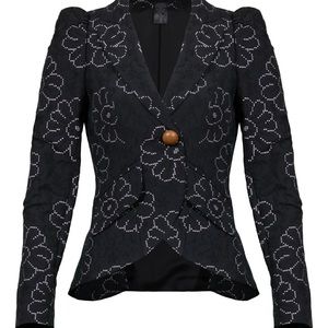 Smythe pouf sleeve one button blazer in quilted pattern black cream 12